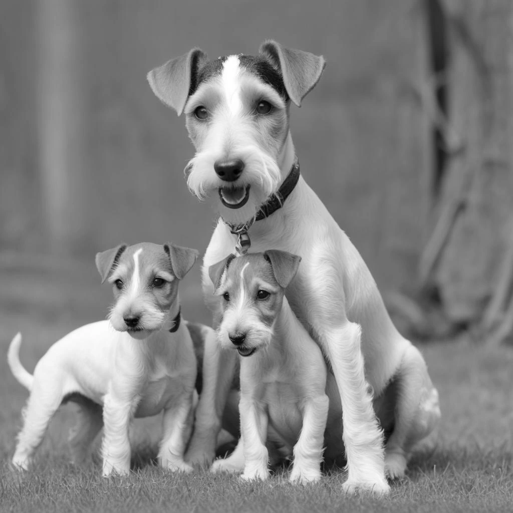 Hunde, Rassen & FCI 3 Foxterrier mit Welpen
