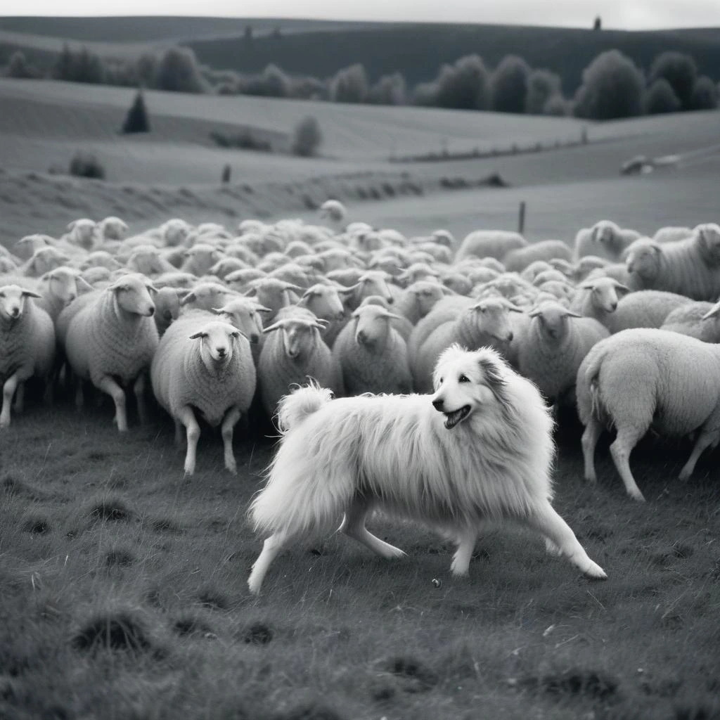Hütehund mit Schafherde